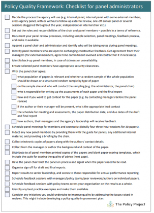 Policy Quality Framework: Checklist for panel administrators