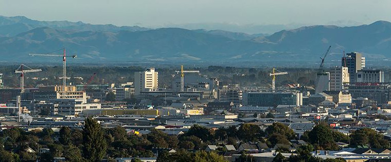 Christchurch city landscape showing rebuild scene.