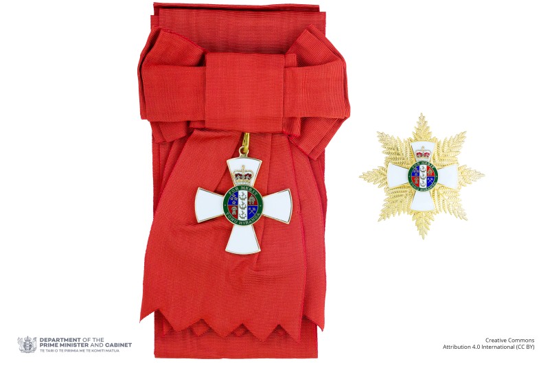 Insignia of a Knight or Dame Grand Companion of the New Zealand Order of Merit (badge on sash and breast star)